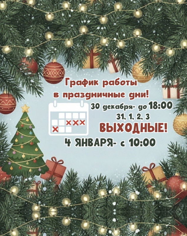График работы салона «Клуб Велход» в новогодние праздники
